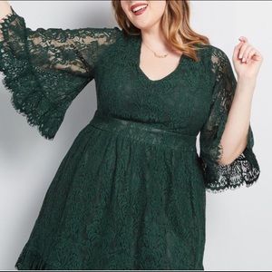 ModCloth forest green bell sleeve lace dress
